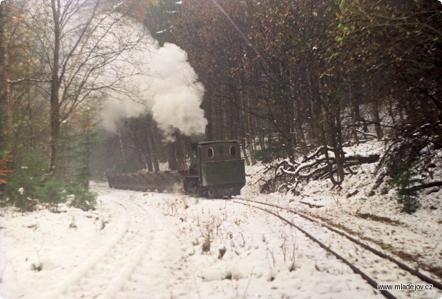 Fotografie Fotovlak s&nbsp;parní lokomotivou č. 5 na zpáteční cestě, zde ve stanici Nová Ves.