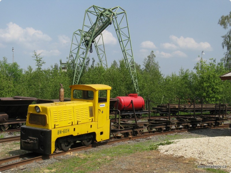 Fotografie Dieselhydraulická lokomotiva BN-60 H se soupravou oplenových vozů pro dopravu dlouhého dříví.
